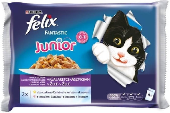 Felix Υγρή Τροφή για Ανήλικες Γάτες σε Φακελάκι με Κοτόπουλο 4x85gr