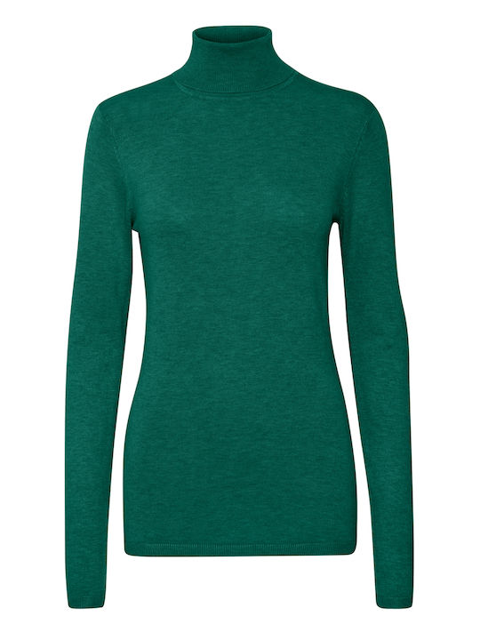 ICHI Damen Langarm Pullover Rollkragen Green (QUETZAL GREEN).