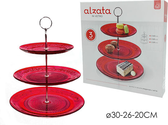 ArteLibre Γυάλινη Εταζέρα 3 Ορόφων Κόκκινη Ø30xY20cm Π20xΜ20xΥ20cm