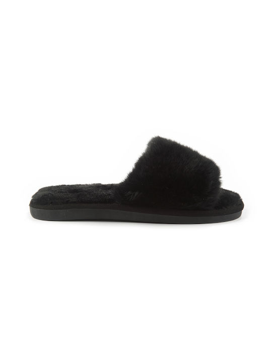Fshoes Winter Women's Slippers with fur in Black color