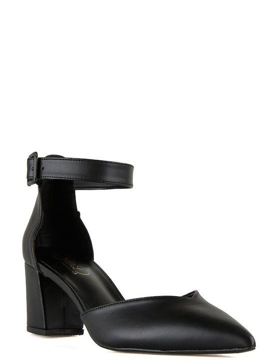 Silia D Black Heels with Strap
