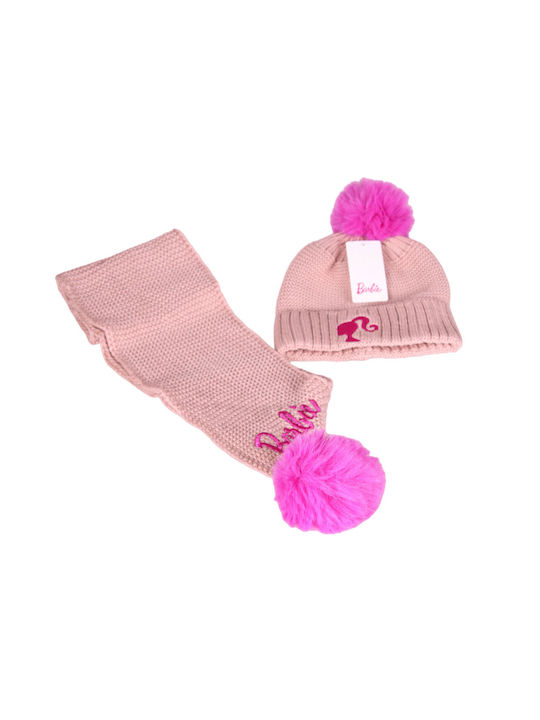 Kids Beanie Set with Scarf Knitted Pink