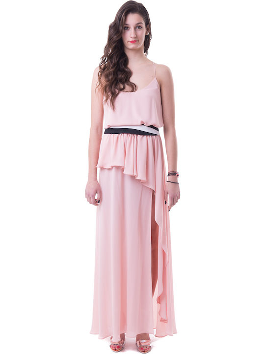 Stelios Koudounaris Maxi Dress with Ruffle Pink