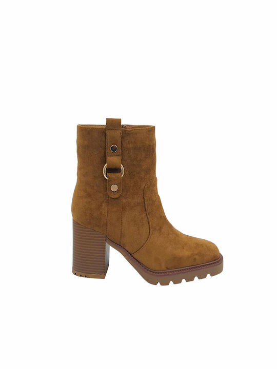 Alta Moda Suede Women's Ankle Boots with High Heel Brown