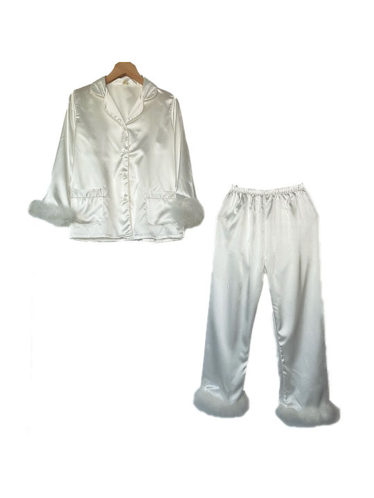 Cootaiya De iarnă De mireasă Set Pijamale pentru Femei Satin White