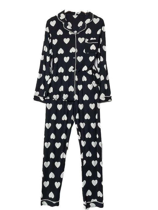 Sorrisino Winter Damen Pyjama-Set Baumwolle Dark Blue