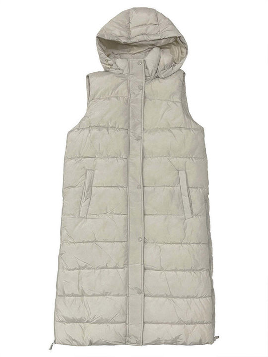 Ustyle Women's Long Puffer Jacket for Winter with Hood Beige