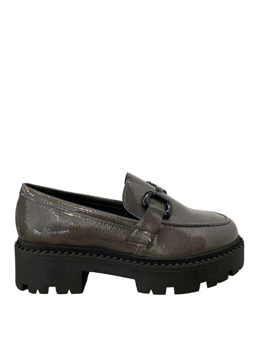 Basic Patent Leather Women's Loafers in Gray Color