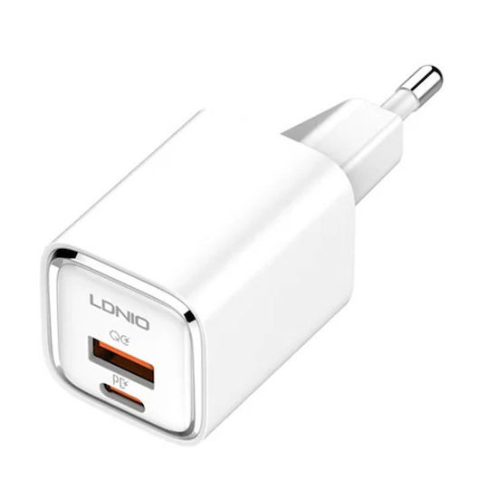 Ldnio Charger Without Cable with USB-A Port and USB-C Port 30W Power Delivery Whites (A2317C)
