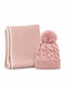 Set with Beanie Knitted in Pink color