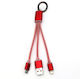 Usb 3 Ключодържател USB към Lightning / micro USB Кабел Червен 1м (TEC272)