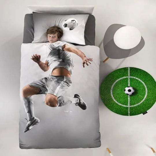 Saint Clair Striker Set Kids Duvet Cover Single with Pillowcase Cotton Grey 160x225cm