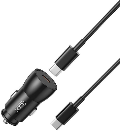 XO Φορτιστής Αυτοκινήτου 25W 2A με Θύρες: 1xUSB 1xType-C μαζί με Καλώδιο Type-C Μαύρος