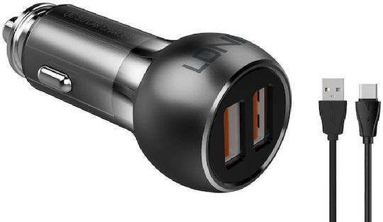 Ldnio Car Charger 36W 3A Fast Charging with Ports: 2xUSB with Cable Micro-USB Gray Color