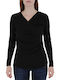Women's Blouse Cotton Long Sleeve Drape Croisette - BLACK