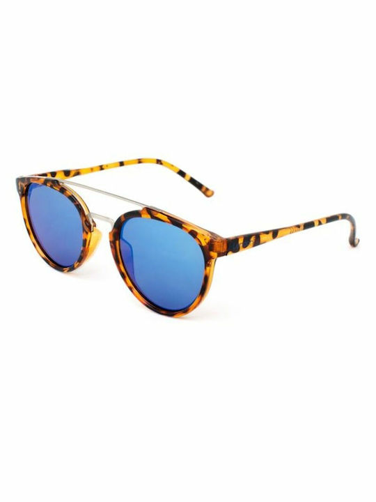 LondonBe Sunglasses with Brown Tartaruga Frame and Blue Mirror Lens LB7992851112440