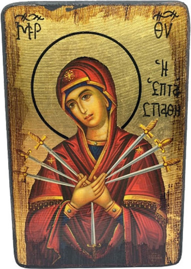 Wooden Icon of Our Lady of the Seven Swords 15x10cm