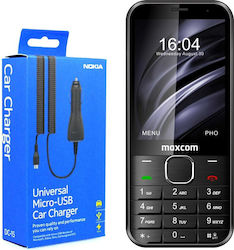 MaxCom MM334 + Φορτιστής Αυτοκινήτου Nokia Micro USB Single SIM Κινητό με Κουμπιά Μαύρο