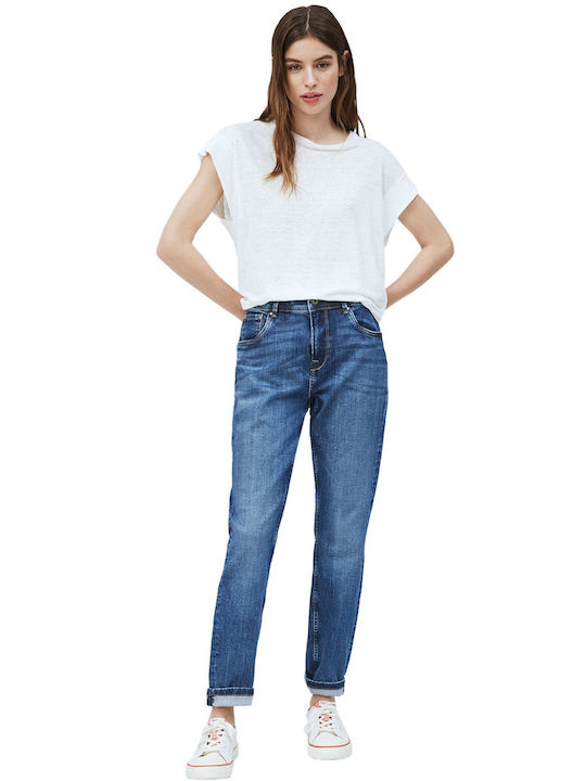 Pepe Jeans 'violet' Women's High-waisted Fabric Trousers in Mom Fit Blue.