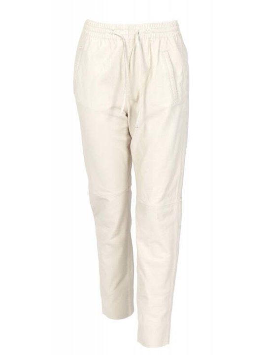 Dama Tesatura Capri Pantaloni cu Elastic cu Croială Normală Eggshell.
