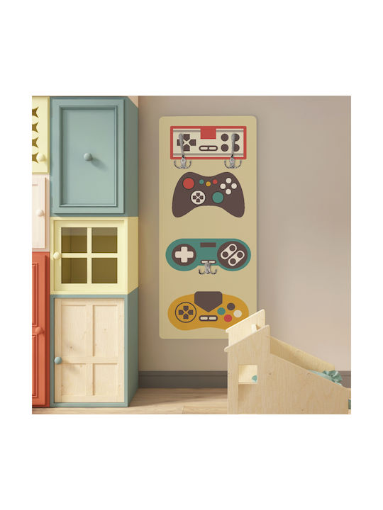 Caravelshop Wooden Wall Hanger 8 Hooks Multicolour 40x90cm 3 Pieces