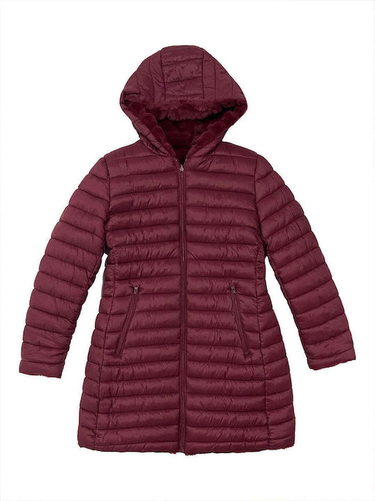 Lang Damen Puffer Jacke Wendbar für Winter Burgundy