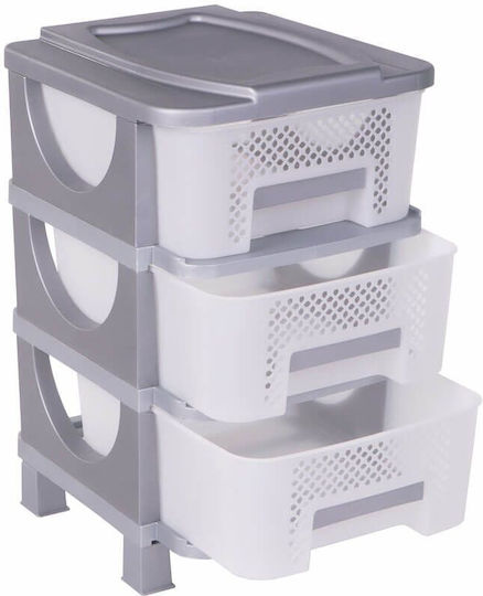 Homeplast Vesta Perforated Plastic Drawers 3 Tiers Silver 42x38x77cm