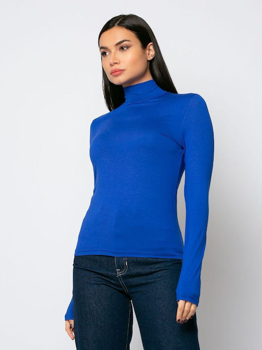 Noobass Women's Blouse Long Sleeve Turtleneck Blue