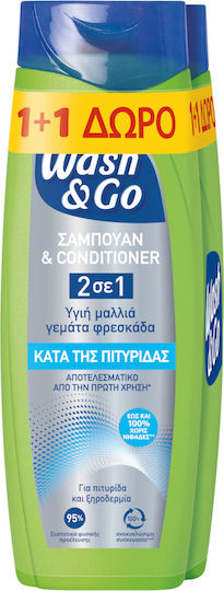 Wash & Go Σαμπουάν Kατά της Πιτυρίδας & της Ξηροδερμίας για Ξηρά Μαλλιά Μαλλιά 2x360ml