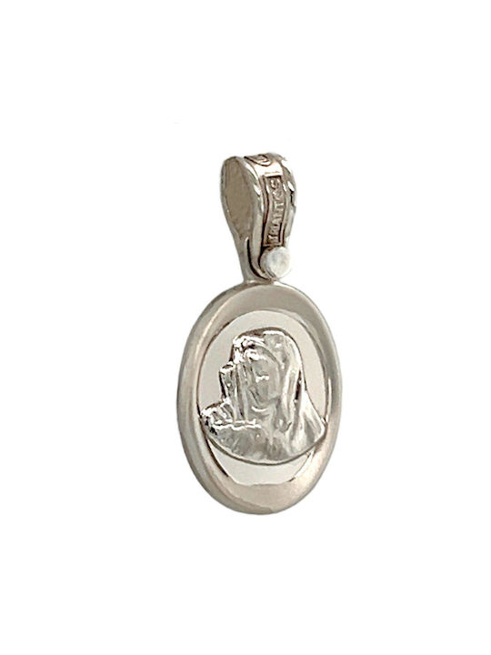 Xryseio Heilige Ikone Kinder Amulett mit der Jungfrau Maria aus Weißgold 14K FL1138