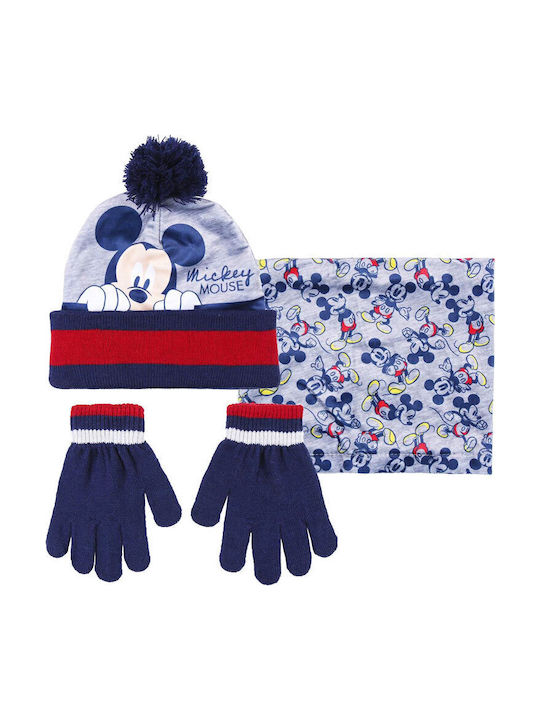Mickey Mouse Set Căciuliță Pentru Copii Cu Fular Și Mănuși Tricotat Gri