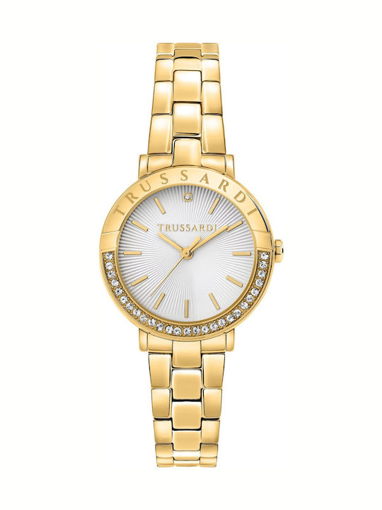 Trussardi T-vision Crystals Γυναικείο Ρολόι 30mm Μπαταρίας με Χρυσό Ατσάλινο Μπρασελέ