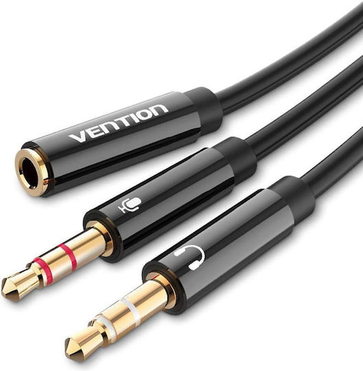 Vention 3.5mm Female to 2x 3.5mm Male Audio Cable Black 0.3m BBTBY