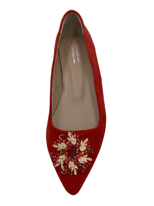 Fashion Beads Leather Ballerinas Red