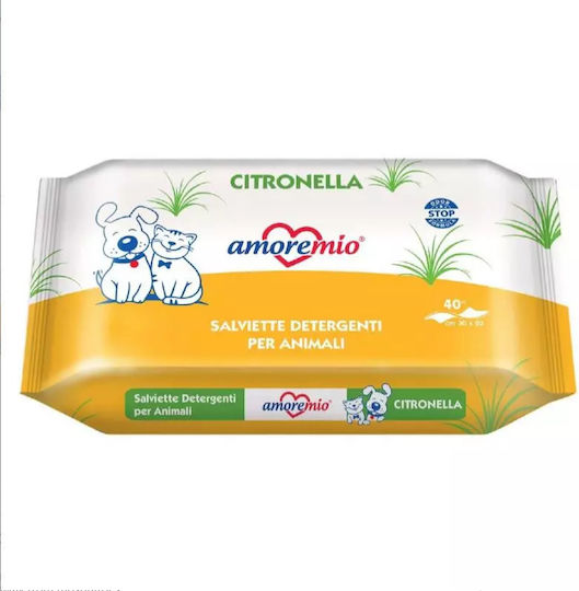 Amoremio 40 Dog and Cat Wipes with Citronella