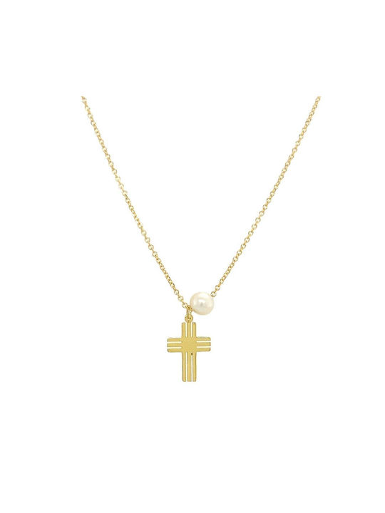 Xryseio Damen Gold Kreuz 14K mit Kette