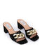 Δερμάτινα Mules με Χοντρό Χαμηλό Τακούνι Black/Gold