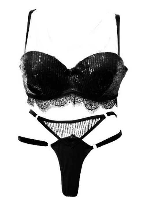 Fontana di Vita Unterwäsche-Set für Damen BH mit Zeichenfolge Black