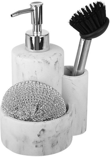 Estia Marble Dispenser Bucătărie Plastic cu Suport pentru Burete Alb