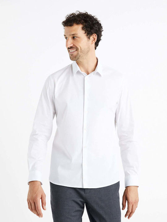 Celio Men's Shirt Long Sleeve White