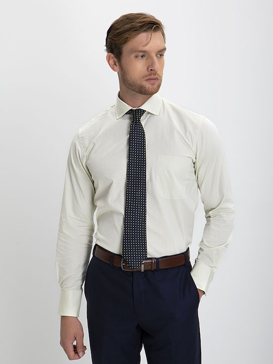 Kaiserhoff Men's Shirt Long-sleeved Cotton Striped Ekru