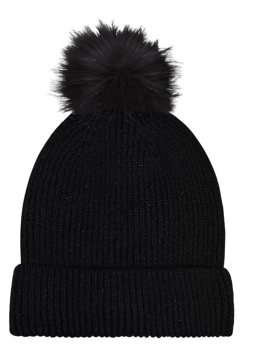 Pom Pom Beanie Beanie Knitted in Black color