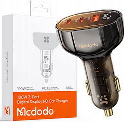 Mcdodo Car Phone Charger Brown with 1x USB Ports 2x Type-C Ports