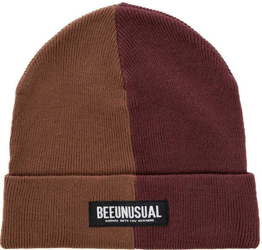 Duo Tone Beanie Unisex Knitted Beanie in Brown Color