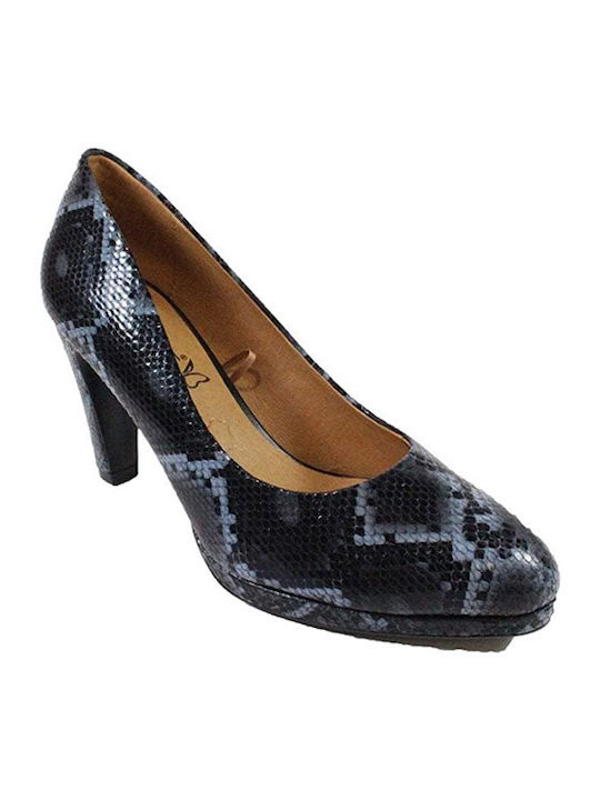 Leather Pointed Toe Black Snake Heels Animal Print