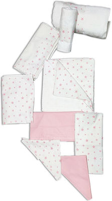 Batus Baby Crib Bedding Set Αστεράκια 9pcs White-pink