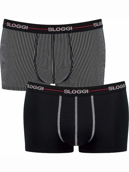 Sloggi Start Hipster Herren Boxershorts Black-Black striped 2Packung
