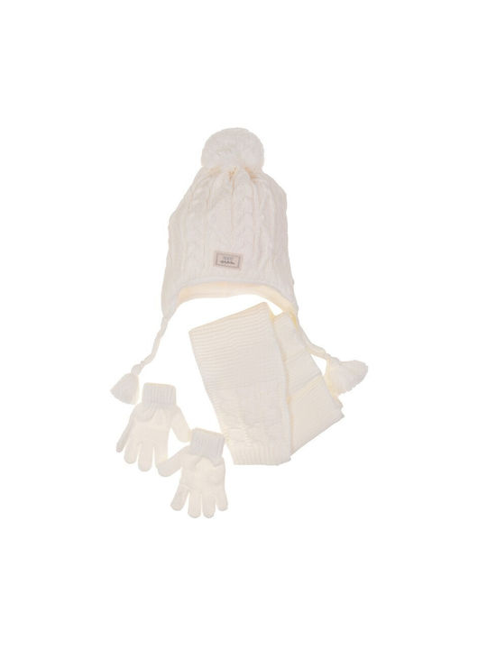 Papillon Kids Kids Beanie Set with Scarf & Gloves Knitted Beige