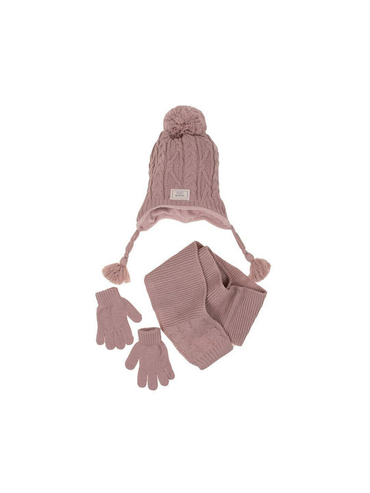 Papillon Kids Kids Beanie Set with Scarf & Gloves Knitted Pink