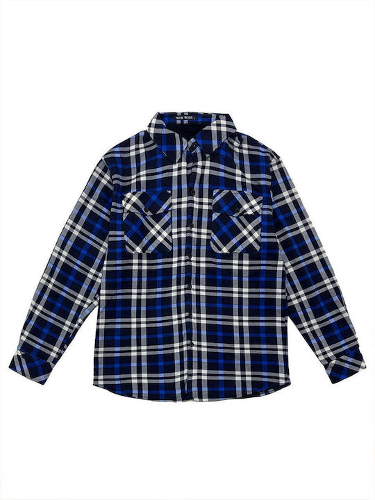 Ustyle Men's Shirt Long Sleeve Checked Blue